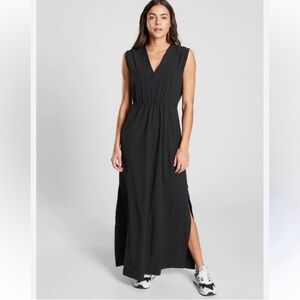 Athleta Black Sleeveless V-Neck Maxi Dress with Slits